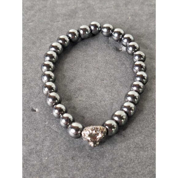 Tiger Eye Black Onyx Stone Skull & Hematite Lion Head Stretch Bracelets(2) - Picture 4 of 12